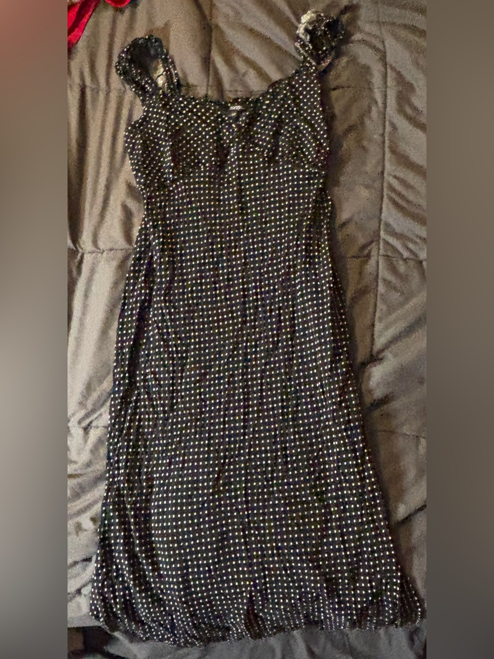 Black Polka Dot Sleeveless Midi Dress